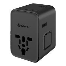 Regleta de pared para viaje con clavija europea, 4 salidas polarizadas y centro de carga USB / USB C