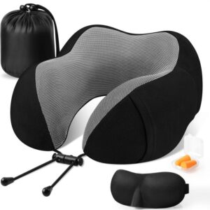 CloudBliss Travel Pillow Premium Memory Foam, Comfortable & Supportive Neck Pillow, Sleeping Neck Pillows for Travel, Airplane Pillow for Sleeping Airplane, Car, Office and Home（Black） Black 1